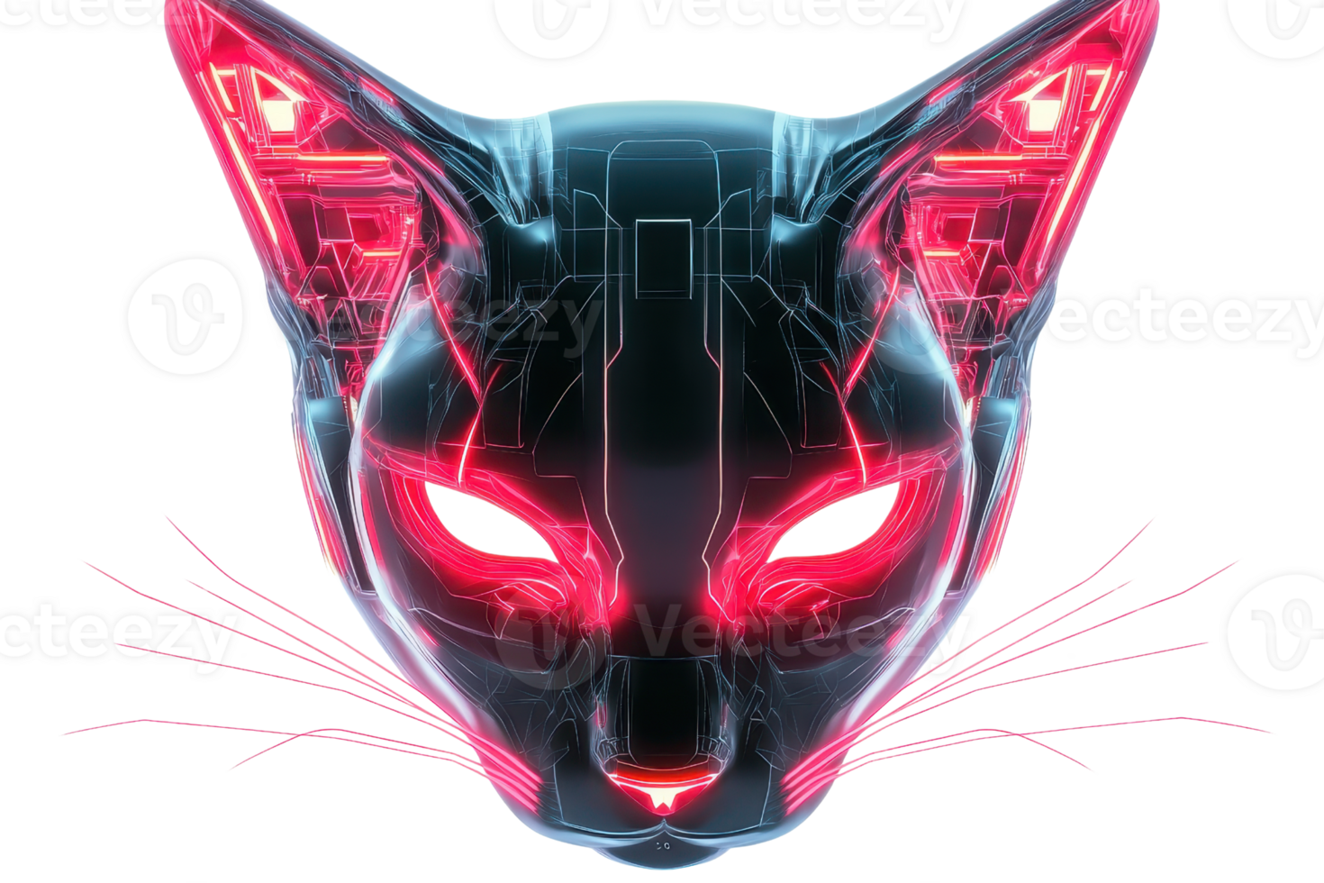 Futuristic cybernetic cat face in neon glow, symbolizing technology and innovation. Perfect for sci-fi and tech-themed projects. png