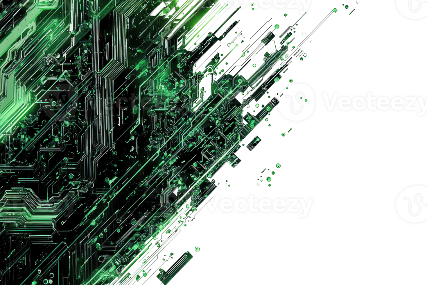 Futuristic green circuit board pattern with digital lines and abstract technology design, perfect for tech-related projects and backgrounds. png