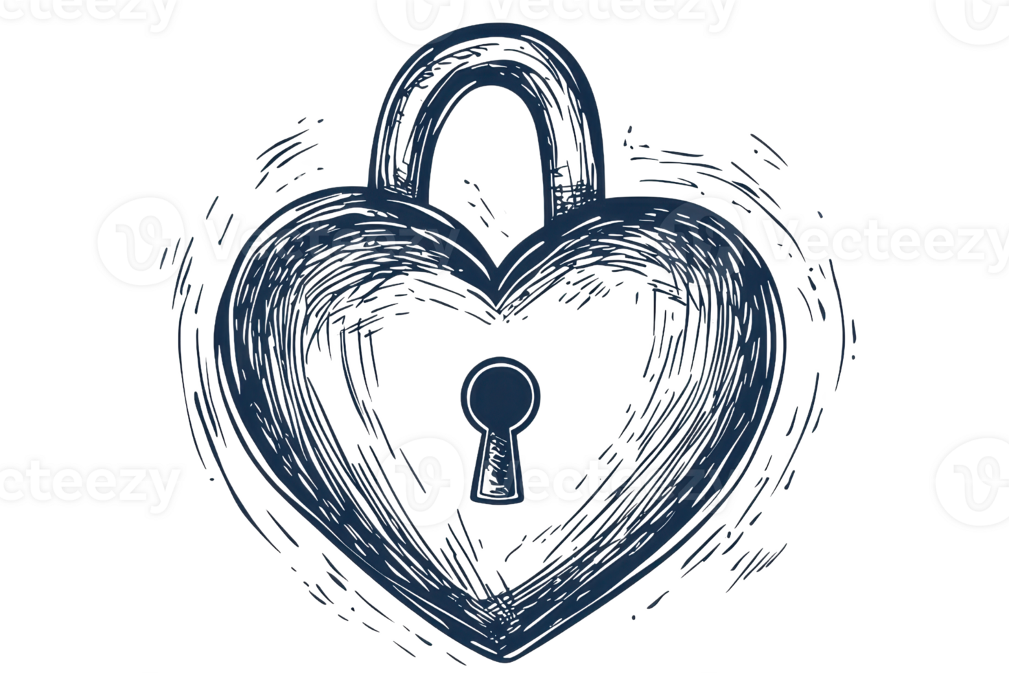 Illustration of a heart-shaped padlock, symbolizing love, security, and protection with a blue outline on a transparent background. png