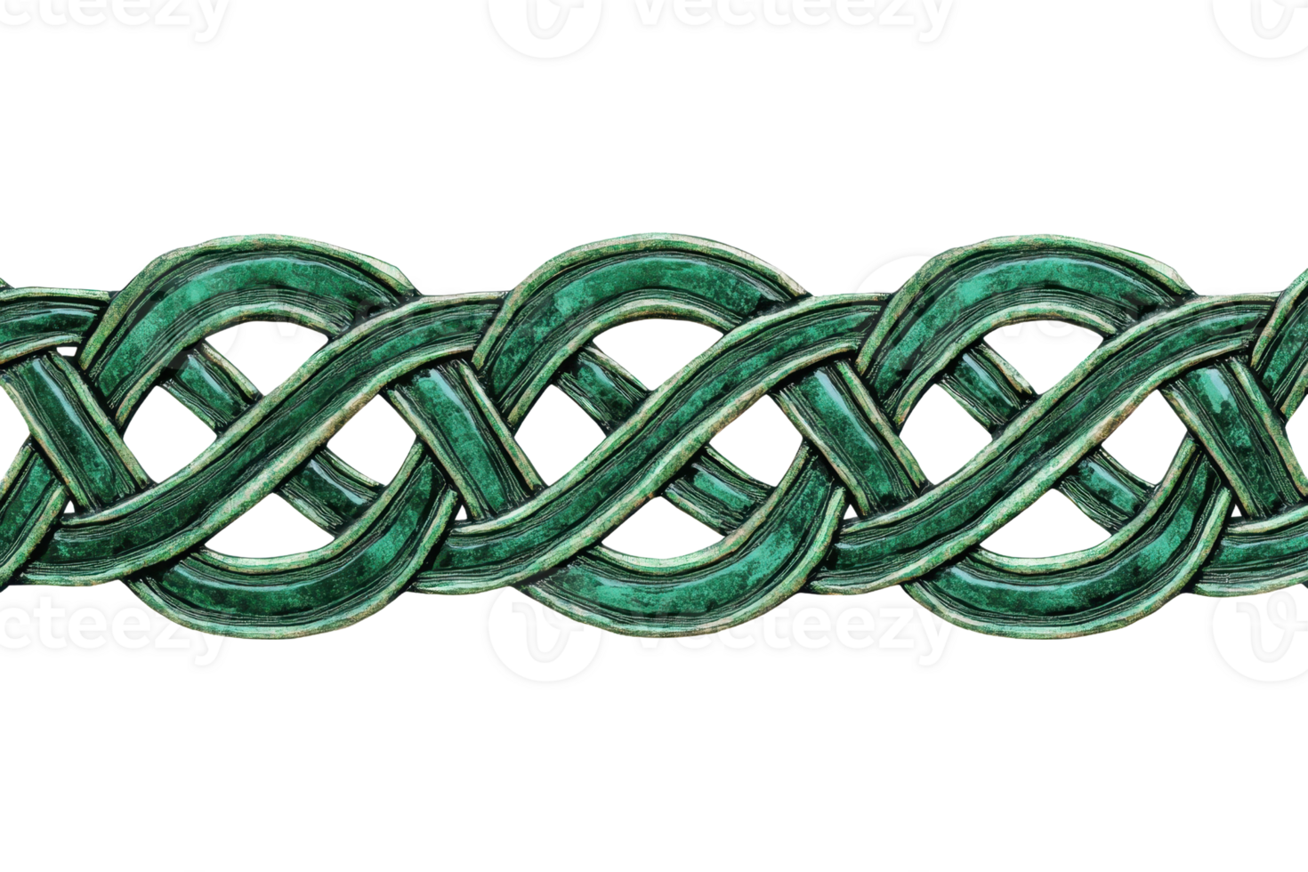 Intricate Celtic knot artwork featuring a seamless interwoven pattern in rich green hues, perfect for design and cultural projects. png