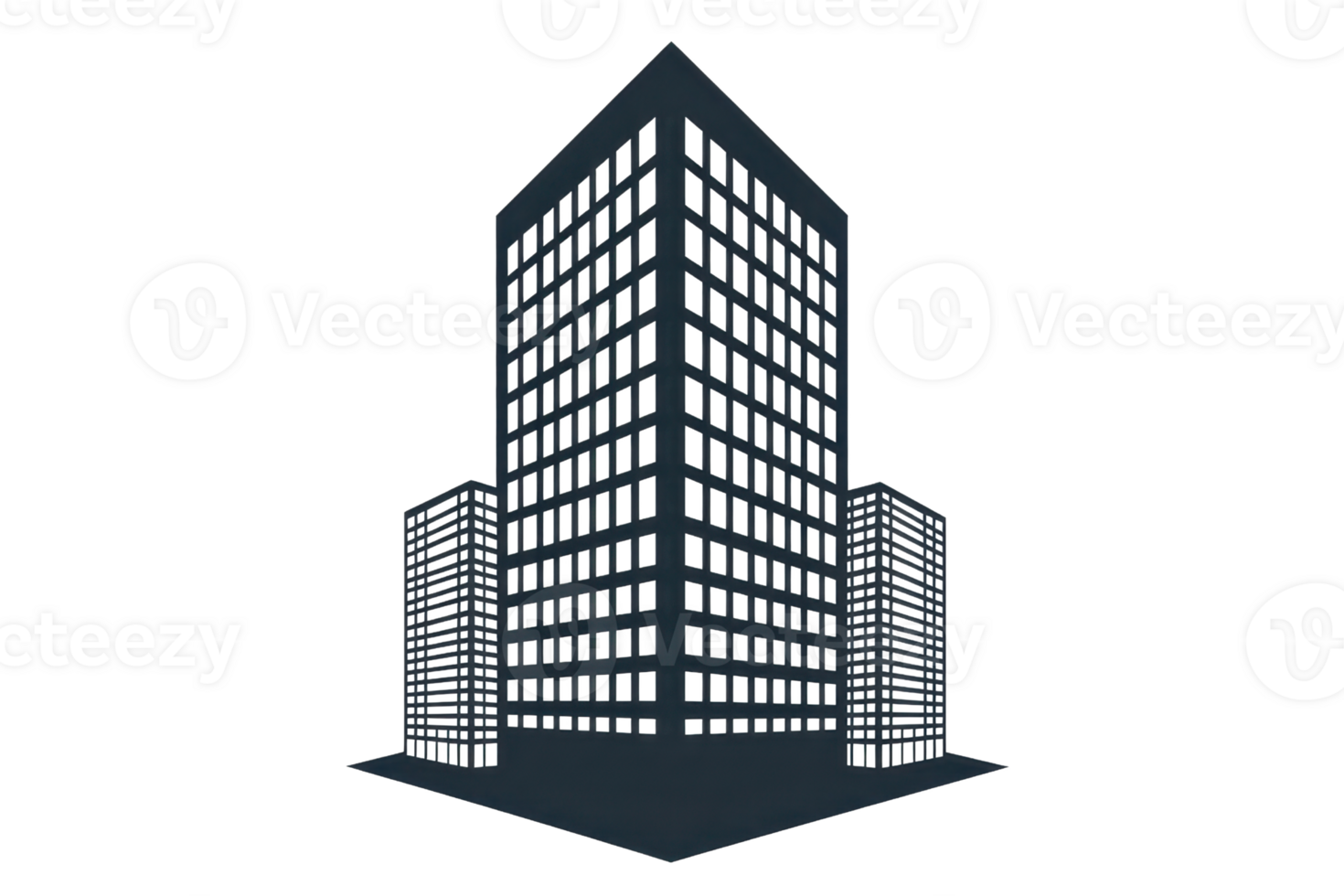 Modern skyscraper against transparent background, showcasing urban architecture and design with symmetry and precision in geometric shapes. png