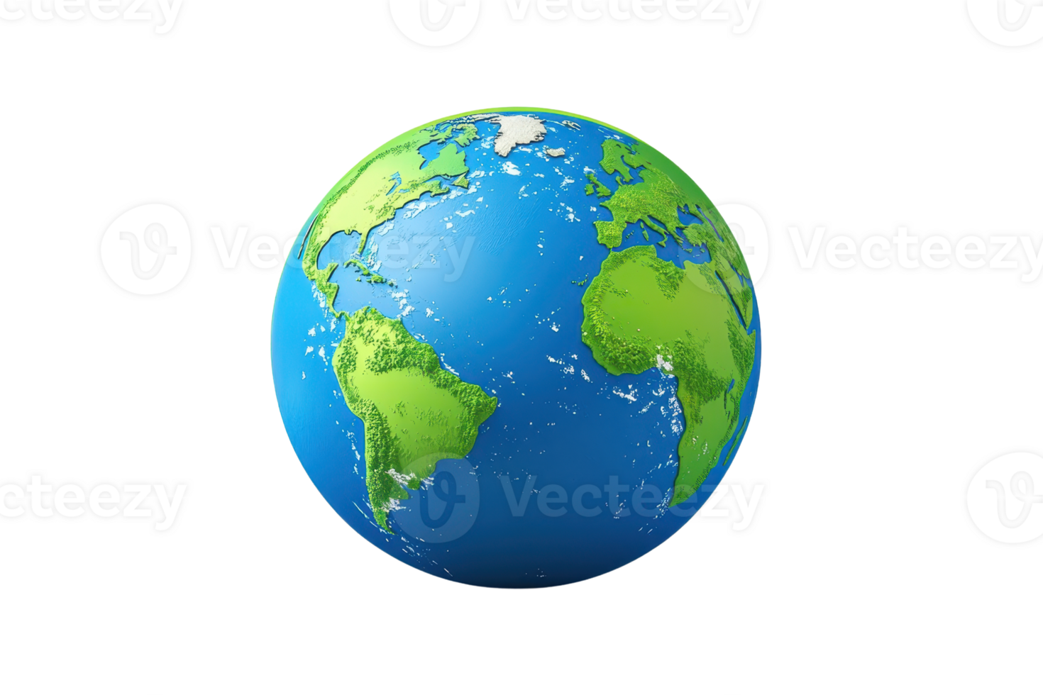 Illustration of Earth with vibrant continents and oceans, showcasing global geography and environmental beauty in space. png