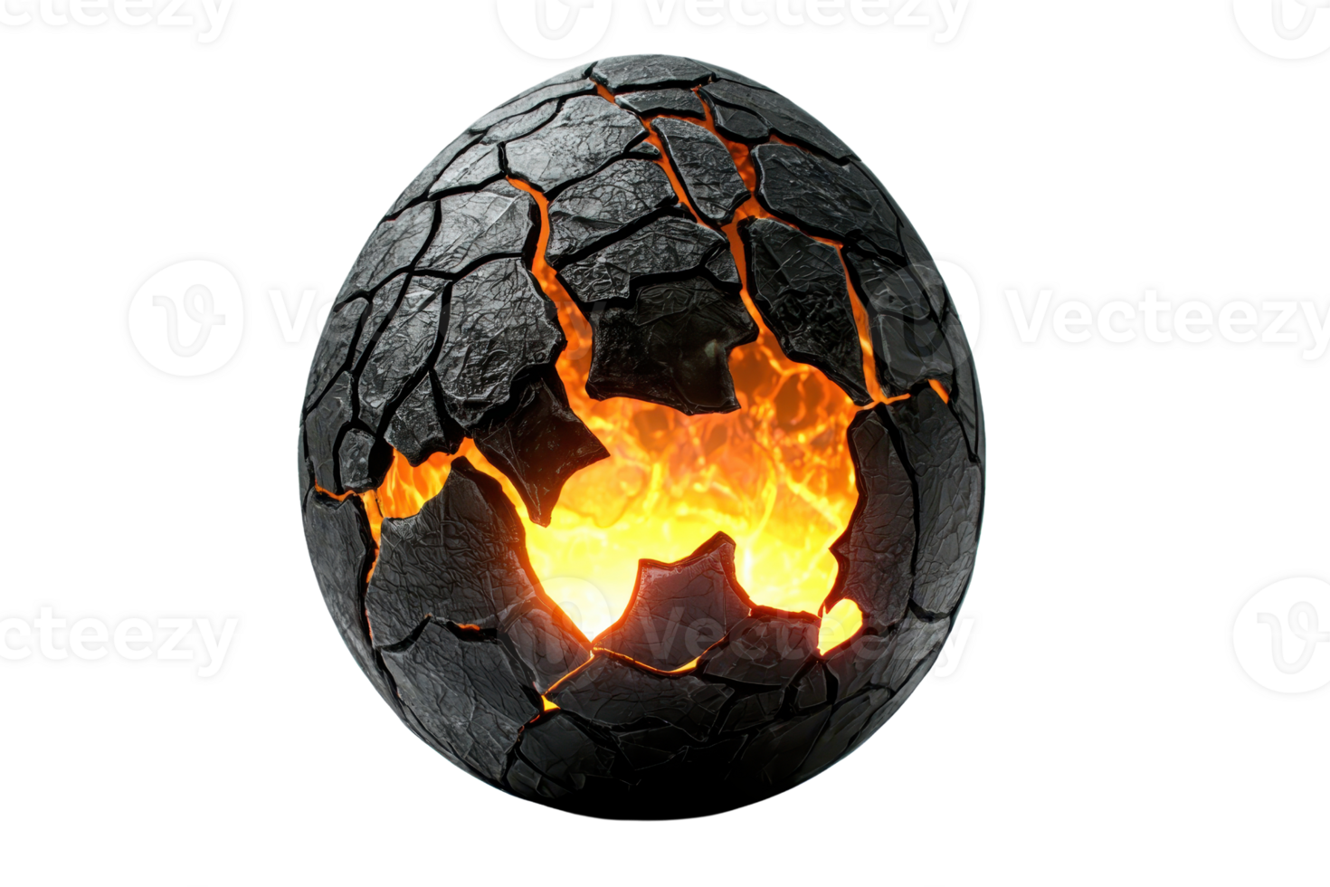 Futuristic concept of a cracked black egg with glowing interior, symbolizing potential and transformation in a digital art style. png