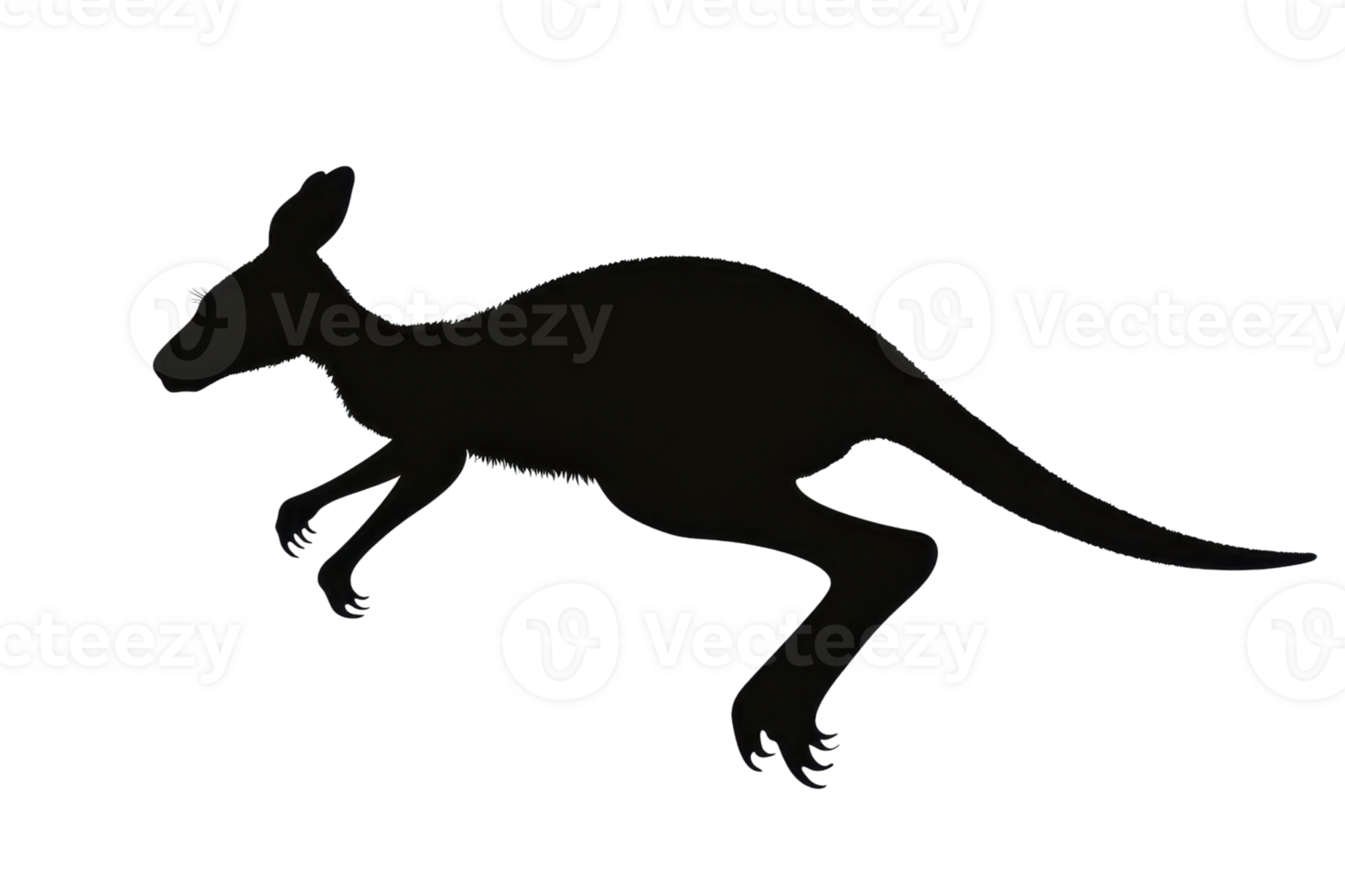 Silhouette of a kangaroo in motion against a transparent background, symbolizing agility and wildlife in Australia. png