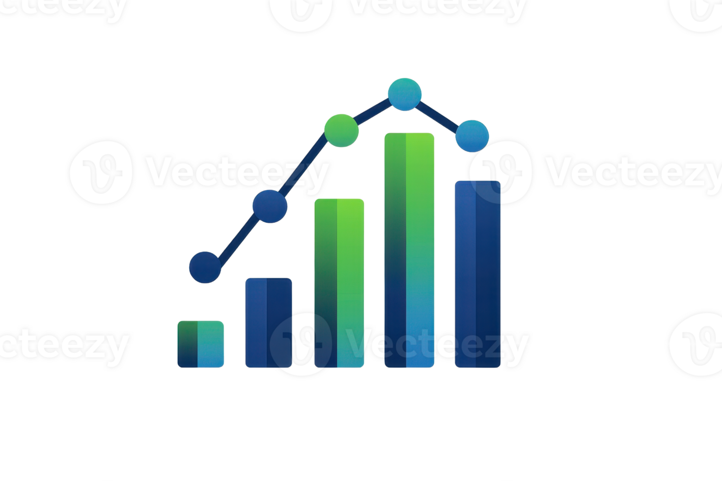 Illustration of a colorful bar graph with an upward line, representing growth, success, and progress in business and finance analysis. png