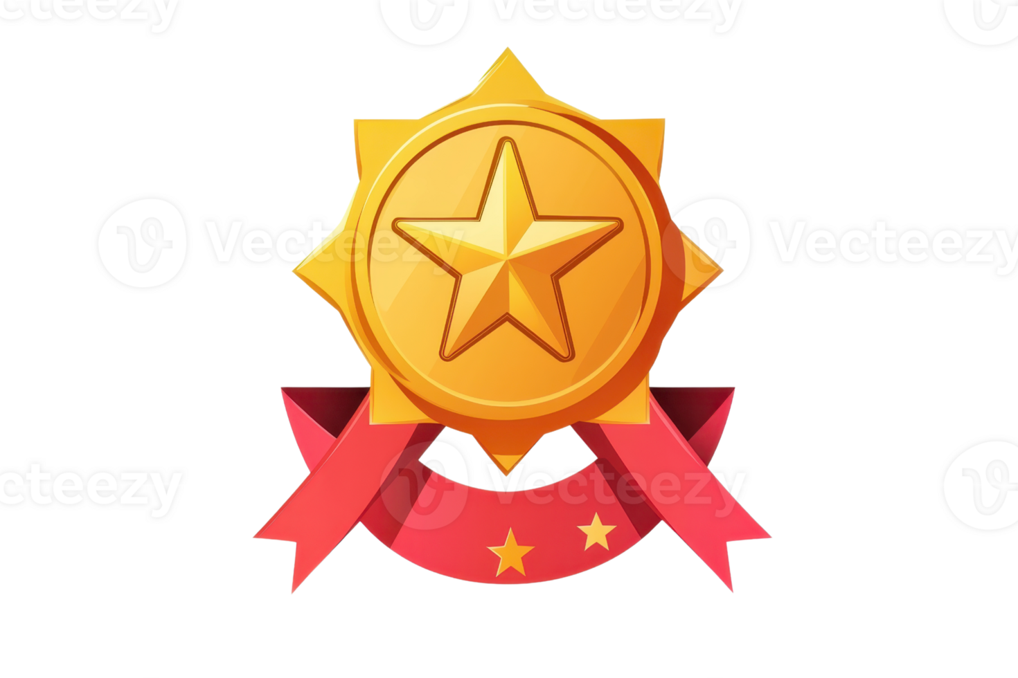 Golden star badge with ribbon, symbol of achievement and excellence. Ideal for awards, recognition, and success-related themes. png