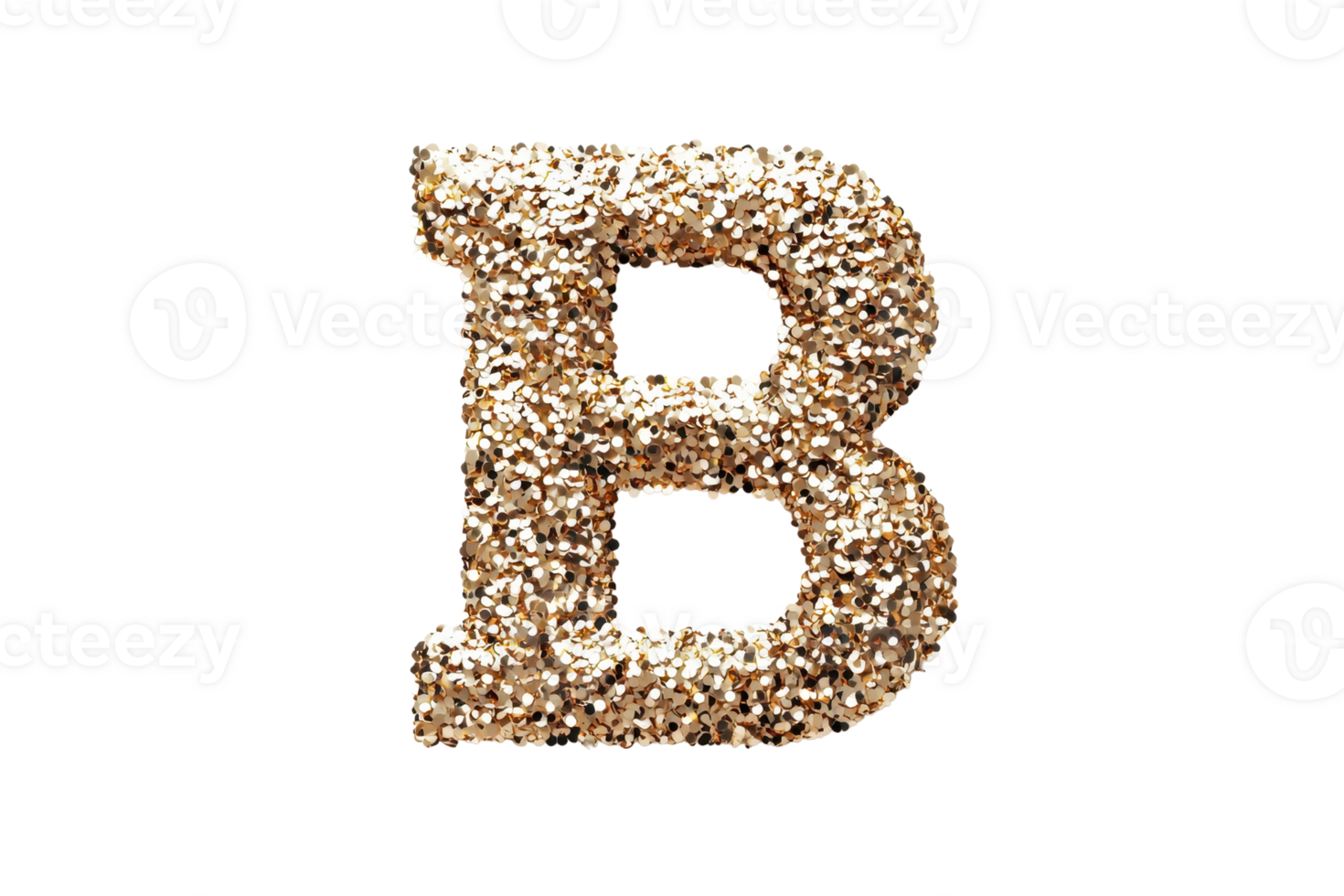 Golden glitter letter B on transparent background, perfect for design, scrapbooking, and creative projects needing a sparkling touch. png