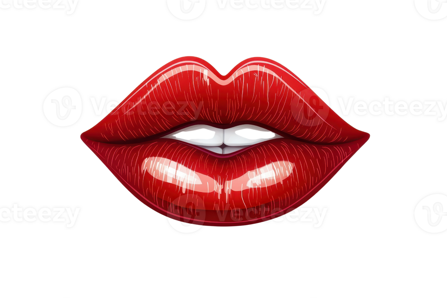 Illustration of glossy red lips with a sensual and bold appearance, perfect for beauty, fashion, and cosmetic themes. png