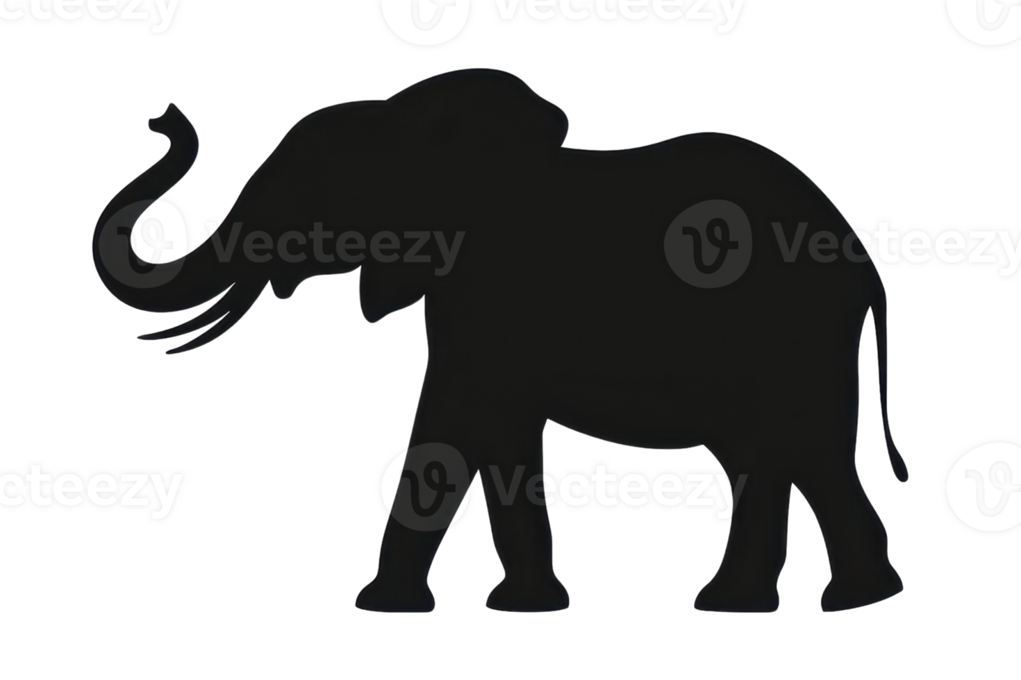 Silhouette of a majestic elephant against a transparent background, showcasing its iconic trunk and tusks in a simple yet striking form. png