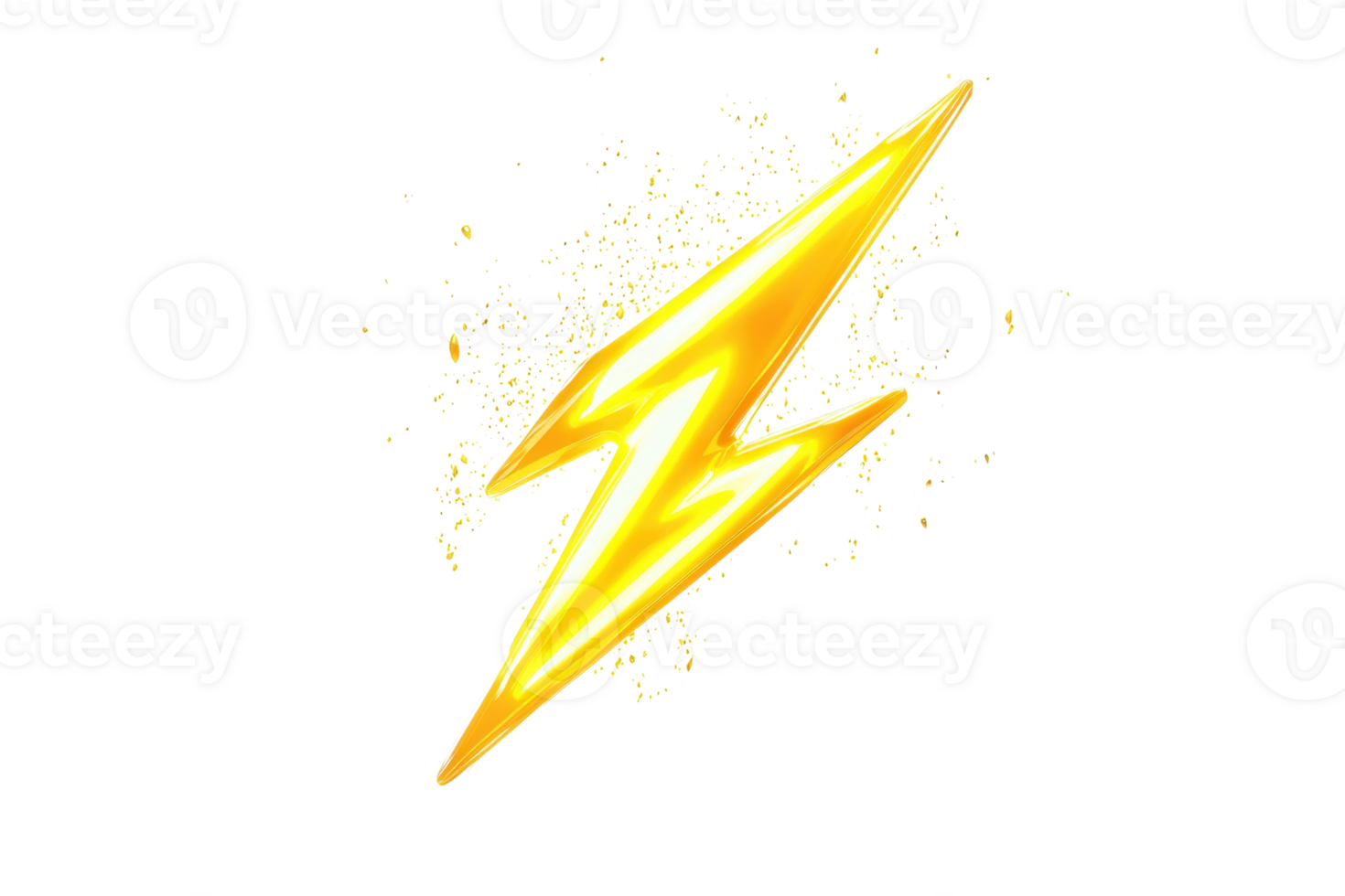 Vibrant yellow lightning bolt on a transparent background, symbolizing energy, power, and electricity in a dynamic digital illustration. png