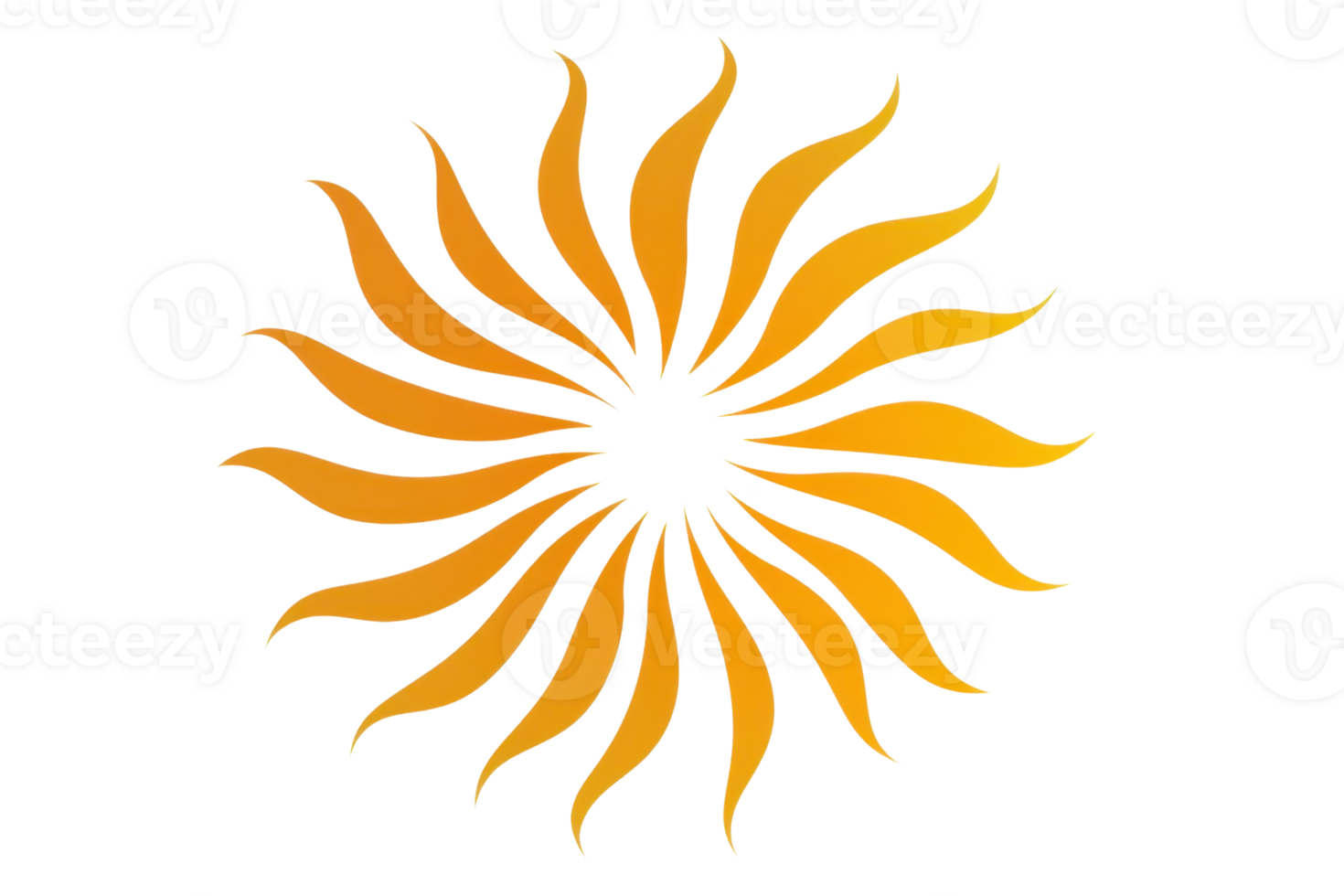 Vibrant orange sunburst design with swirling rays on a transparent background, perfect for creative projects, branding, and digital art. png