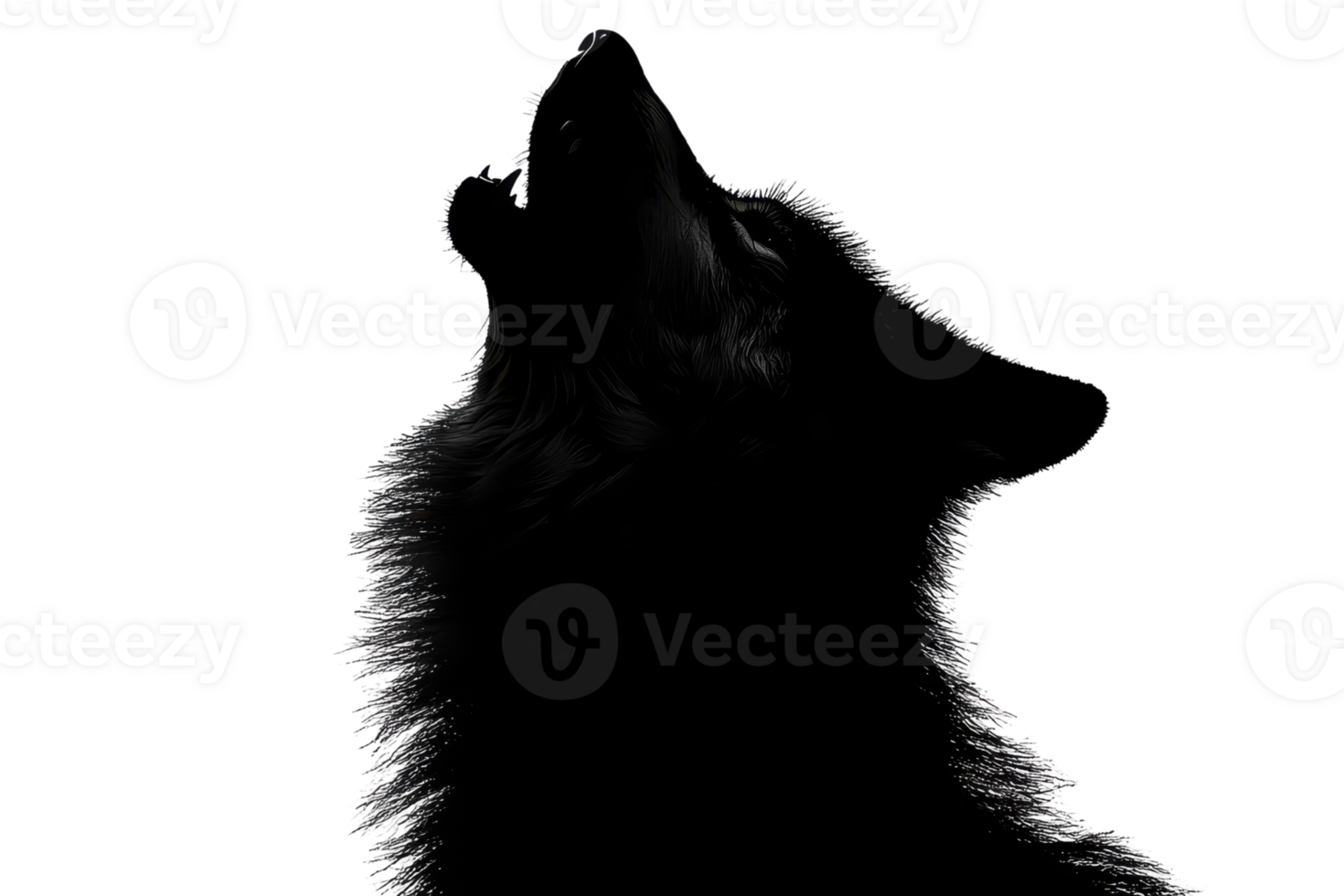Silhouette of a wolf howling against a dark background, capturing the essence of wilderness and untamed nature in serene darkness. png
