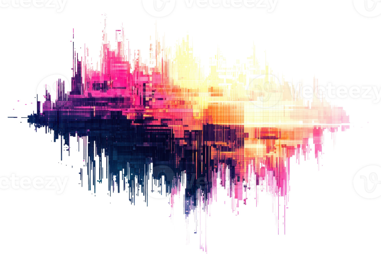 Vibrant abstract digital landscape with colorful pixelated patterns, blending dynamic colors and geometric shapes for a modern artistic design. png
