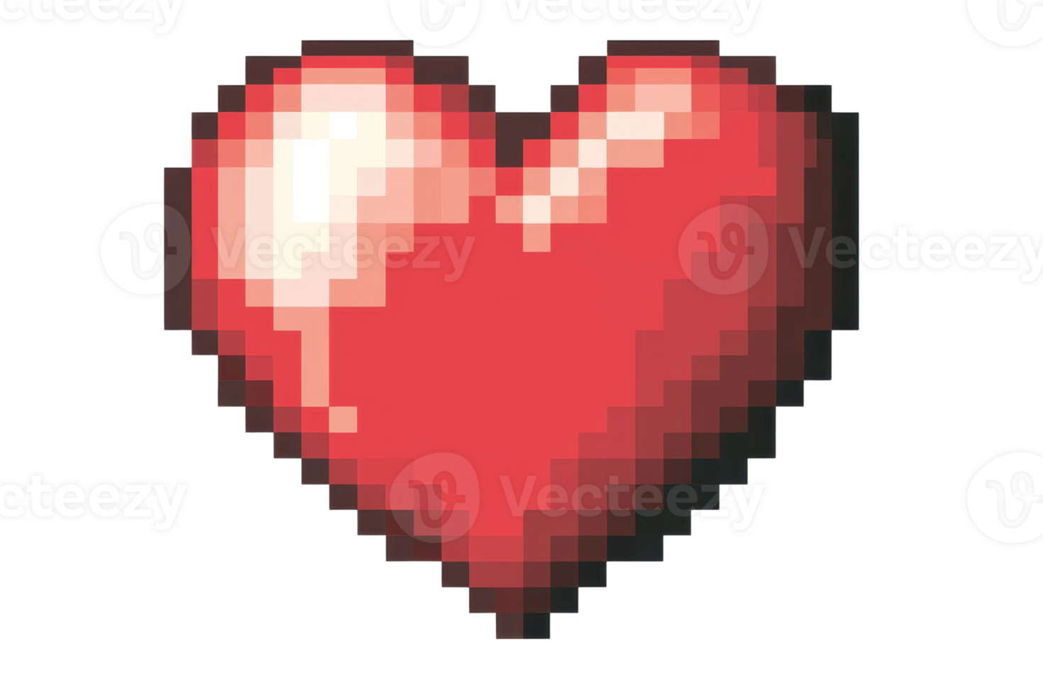 Pixelated red heart on a transparent background, emphasizing retro gaming style and digital design. Perfect for Valentine's Day and love-themed projects. png