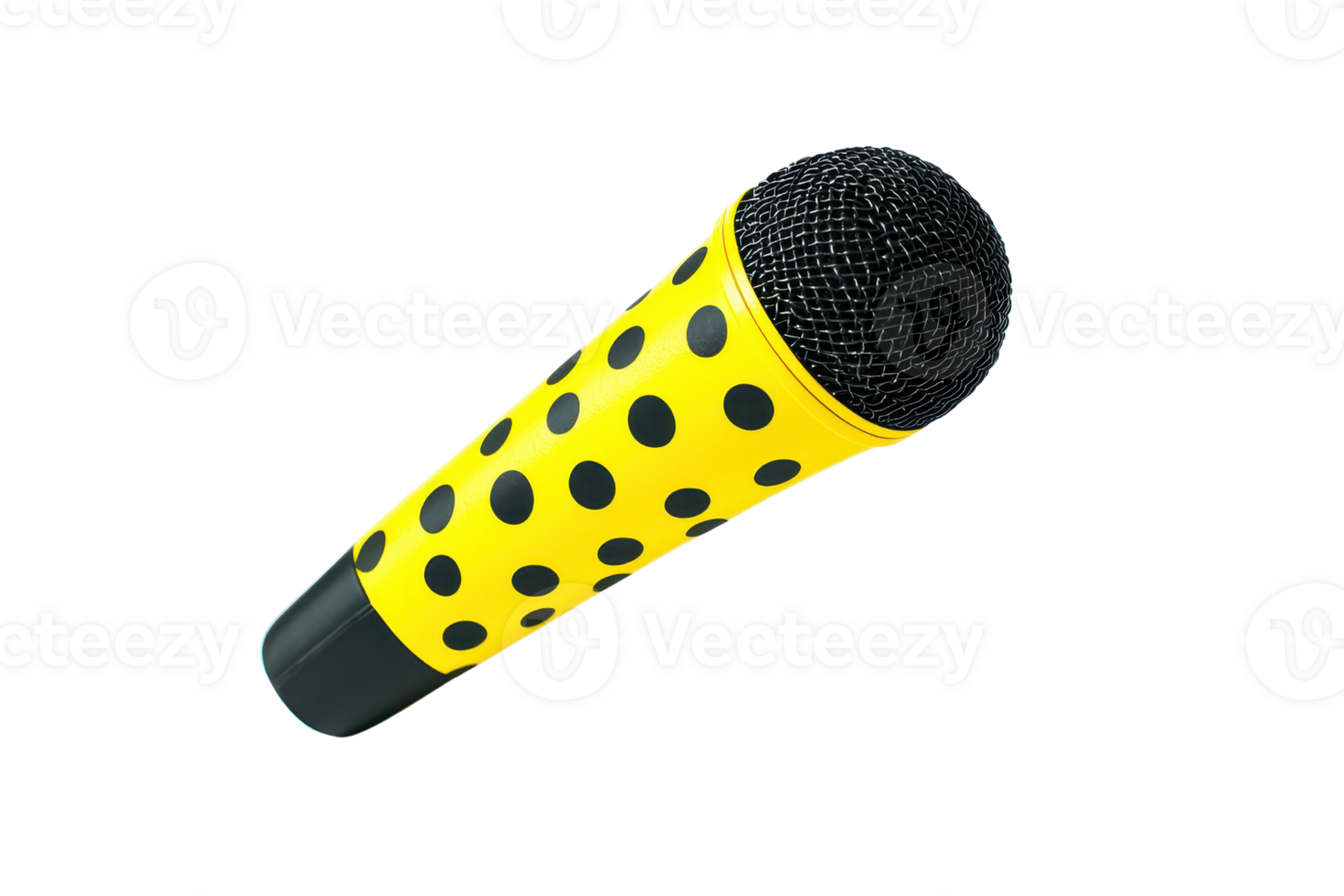 Vibrant yellow microphone with black polka dots, ideal for creative presentations, performances, and adding a fun touch to audio projects. png