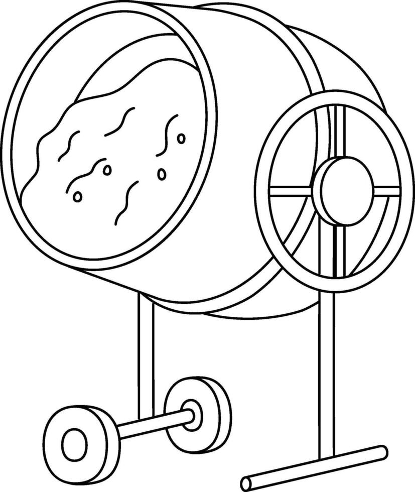 Construction Mixing Cement Isolated Coloring Page vector