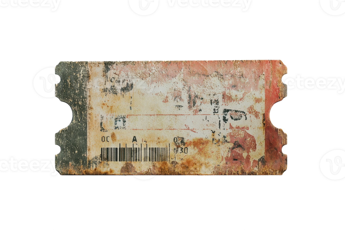 Vintage movie ticket stub with faded colors and nostalgic wear, showcasing a piece of cinema history and timeless collection item. png