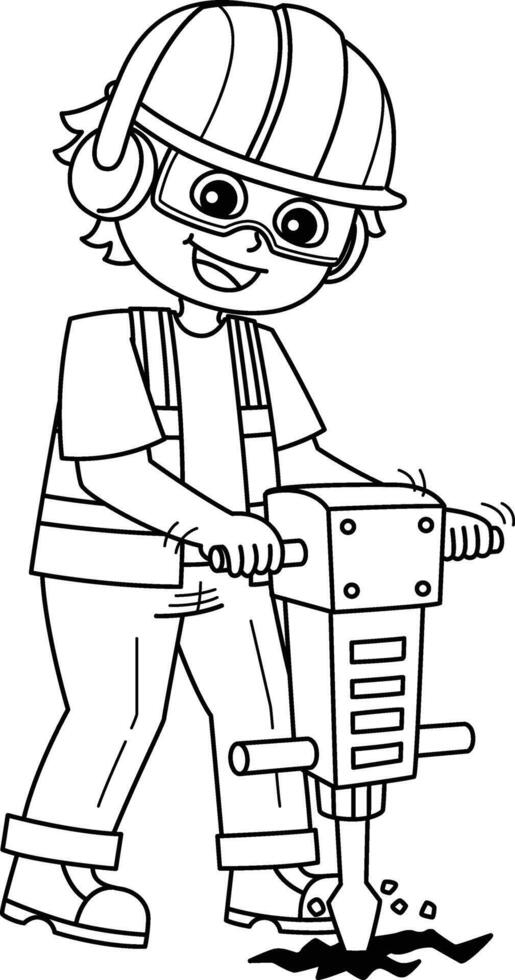 Construction Worker Jack Hammering Road Isolated vector