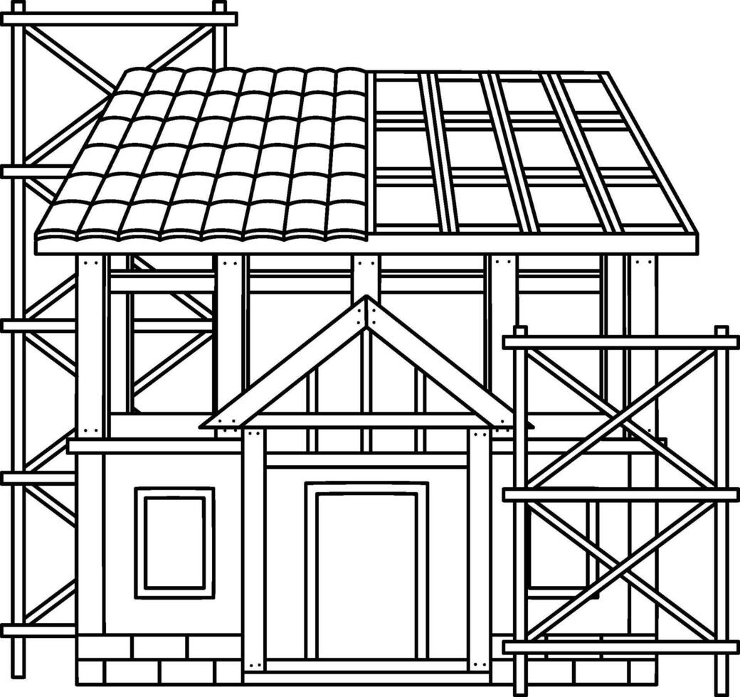 House Construction Site Isolated Coloring Page vector