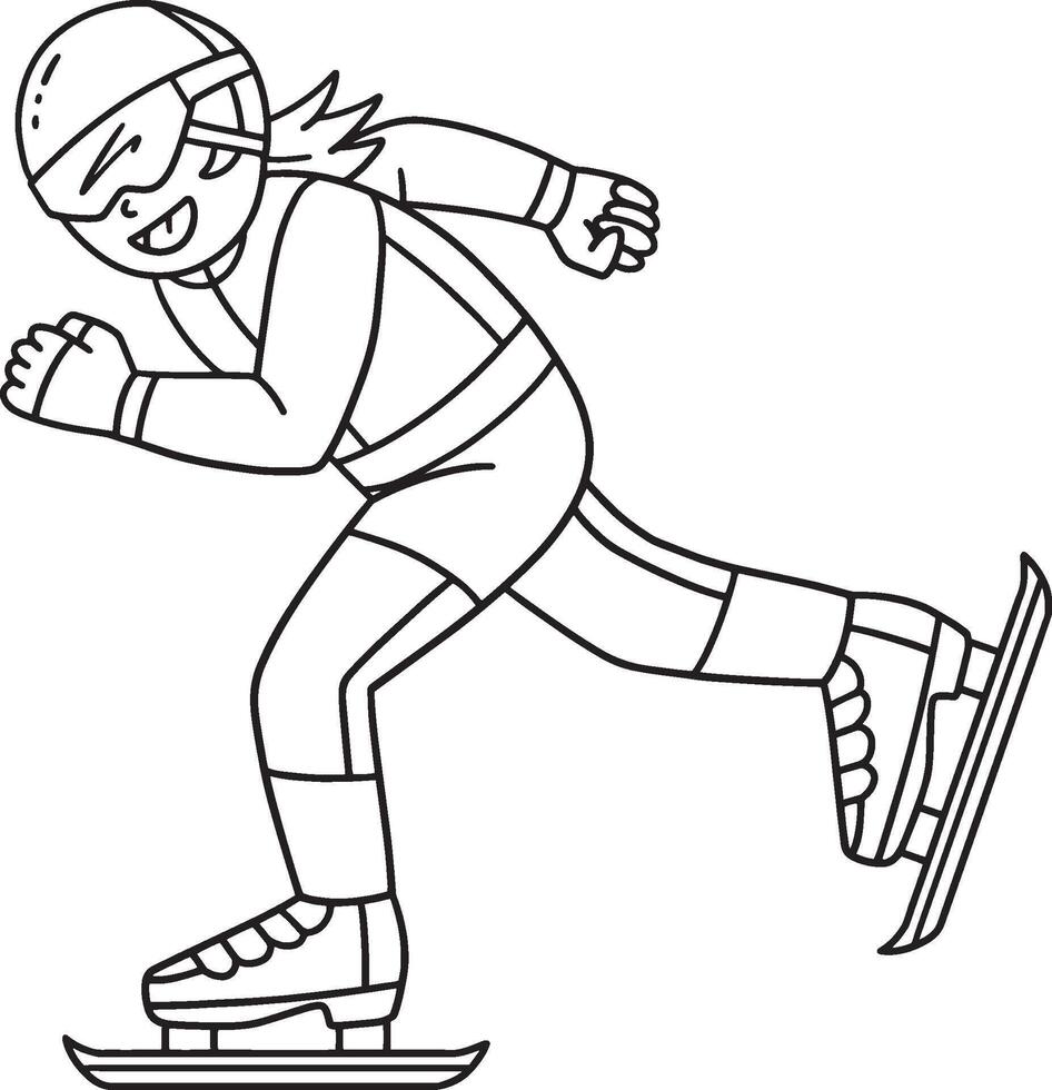 Speed Skating Female Sprinting Isolated Coloring vector
