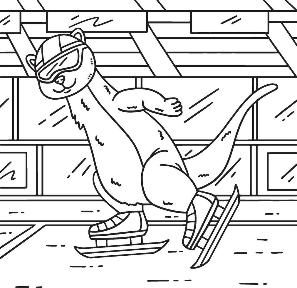 Speed Skating Weasel Coloring Page for Kids vector