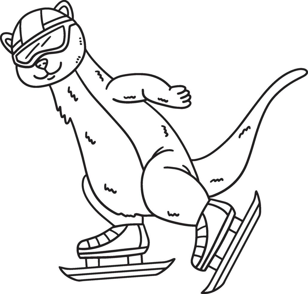 Speed Skating Weasel Isolated Coloring Page vector