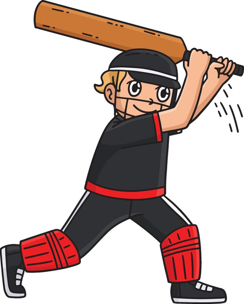 Cricket Player Swinging the Bat Cartoon Clipart vector