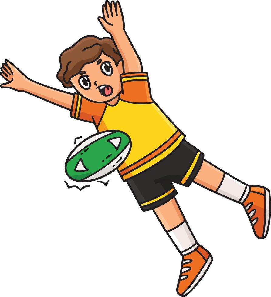 Rugby Player Charging Down Ball Cartoon Clipart vector