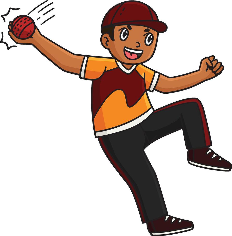 Cricket Fielder Catching the Ball Cartoon Clipart vector
