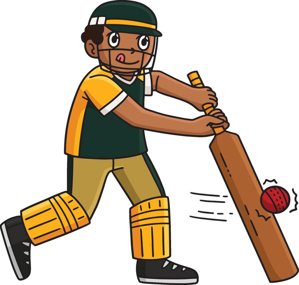 Cricket Player Hitting the Ball Cartoon Clipart vector