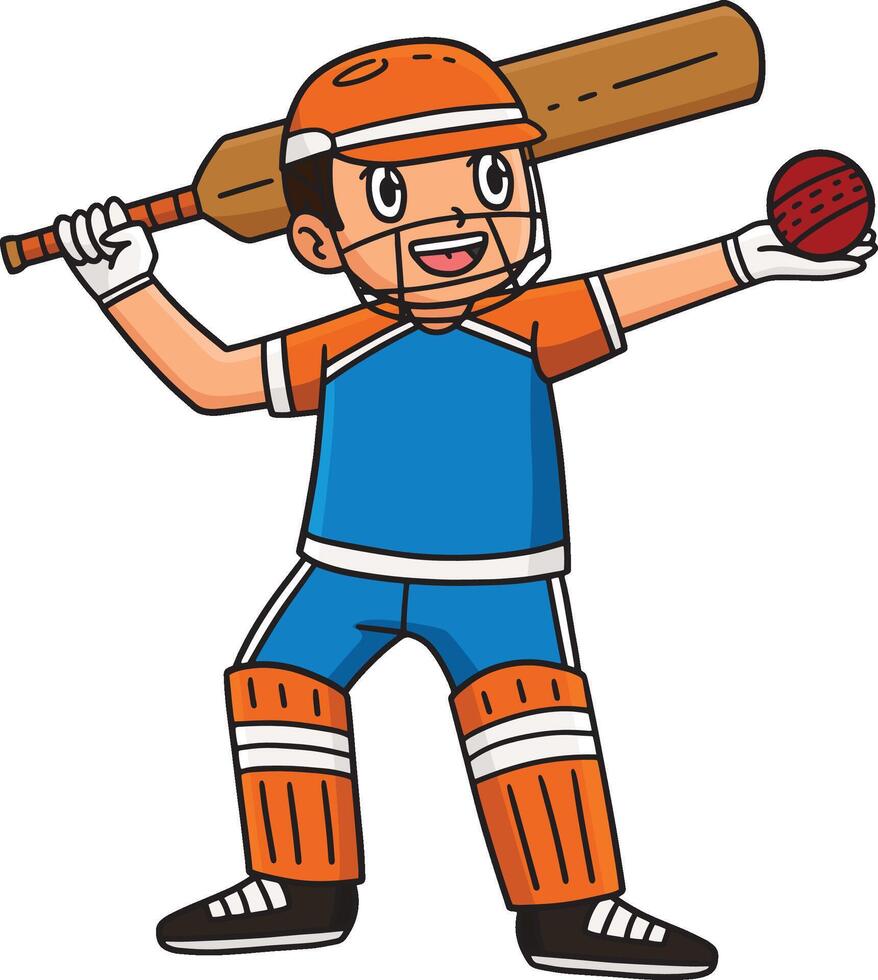 Cricket Player with a Ball and Bat Cartoon Clipart vector