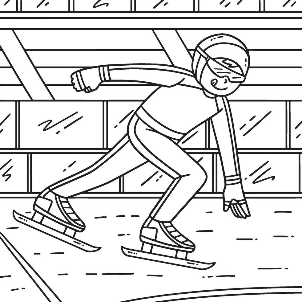 Speed Skating Male One Hand on the Ground Coloring vector