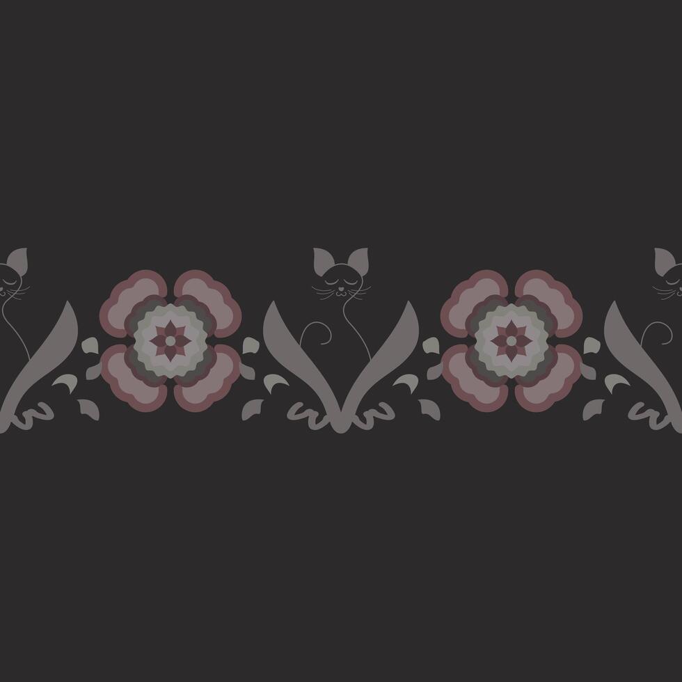 Seamless pattern. Relaxed cat meditating and flower. vector