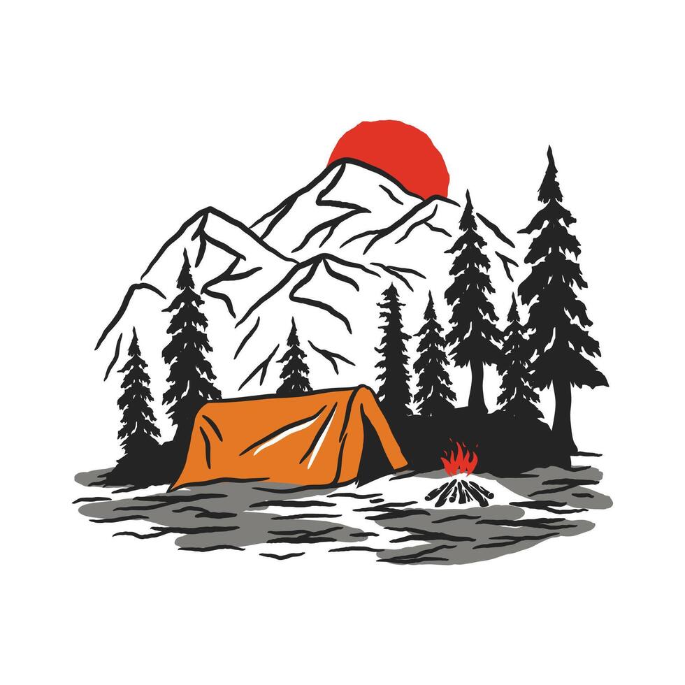 campground and mountain view illustration design template vector