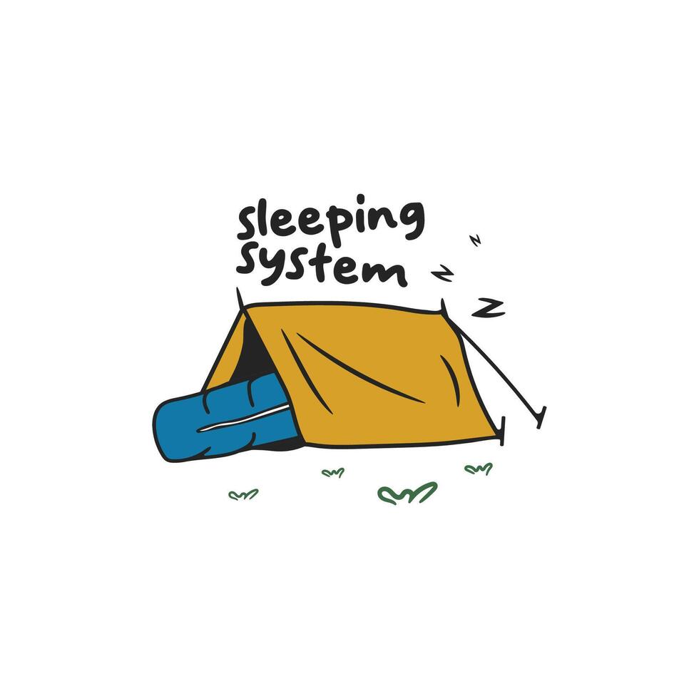 a sleeper in a tent design for sticker, badge, t-shirt design vector