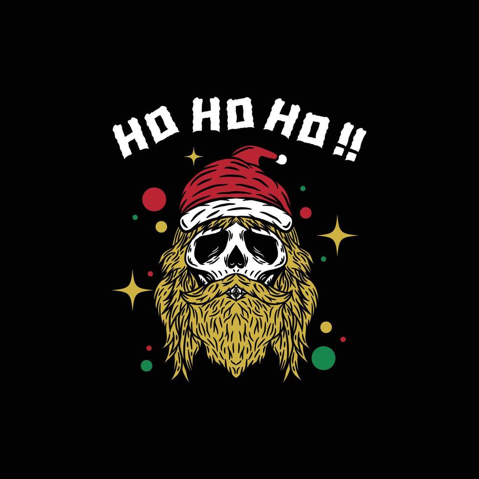 Skull Christmas illustration design, Creepy Christmas style character, cartoon Illustration template vector