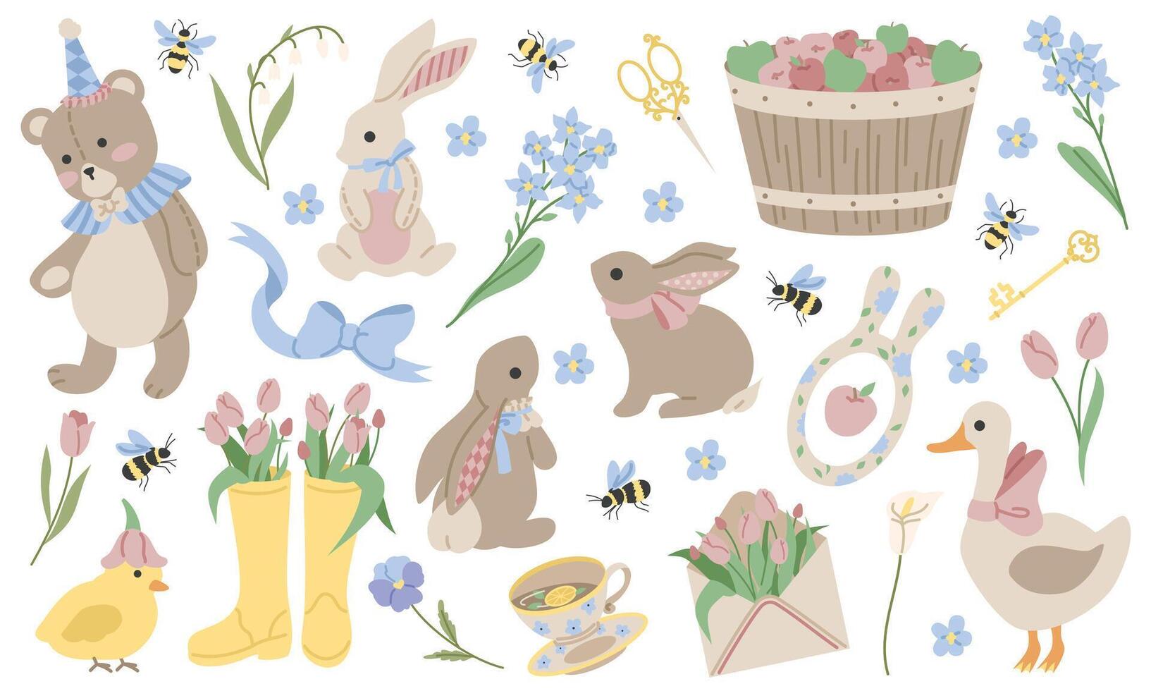 Spring set. Flat design. Cute spring badges vector