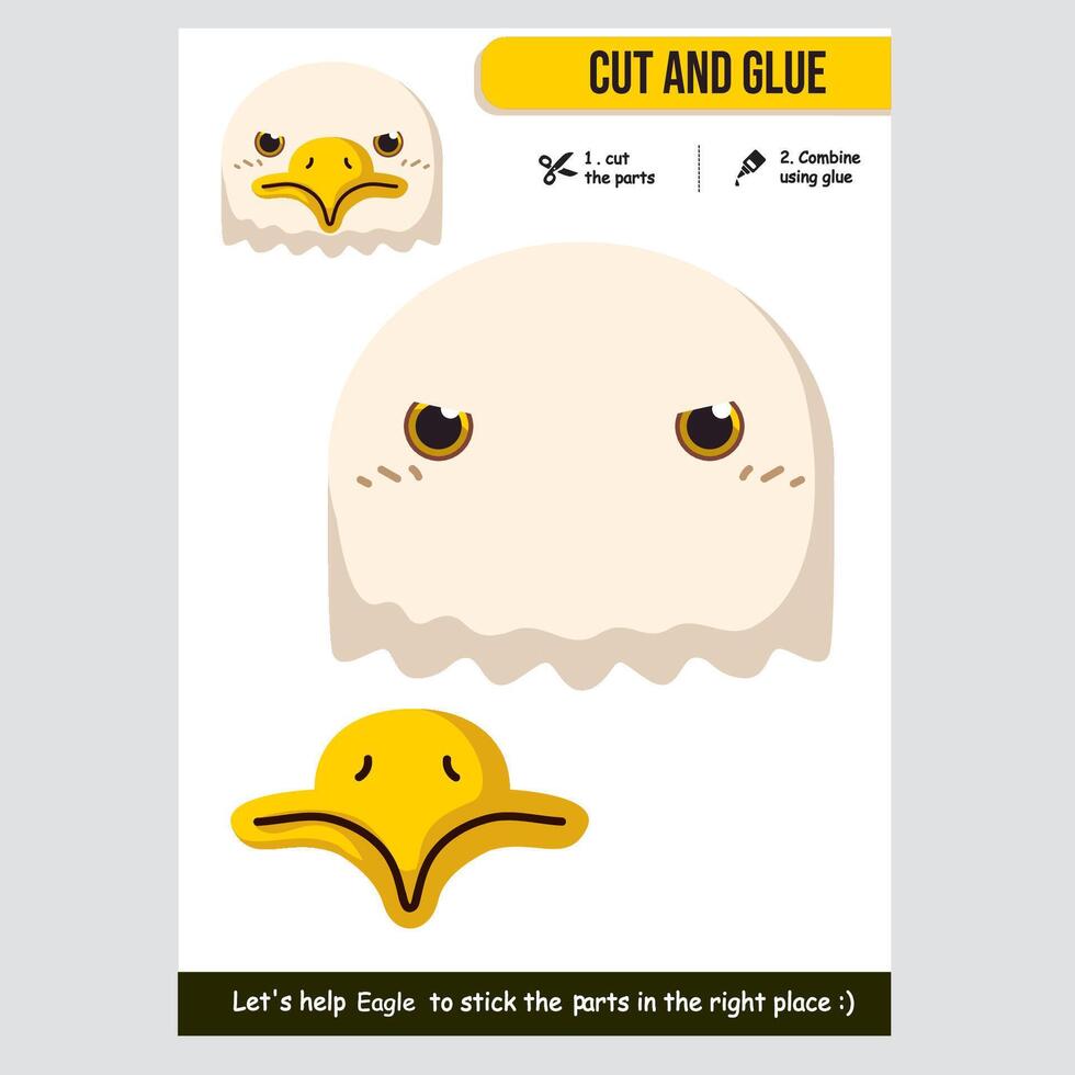 Adorable eagle cutout and glue activity for kids. Fun learning craft. vector