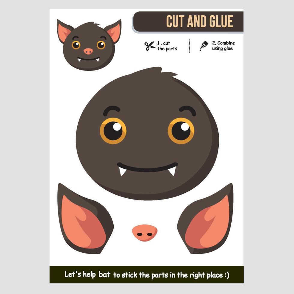 Adorable bat paper cutout game for children with colorful design vector