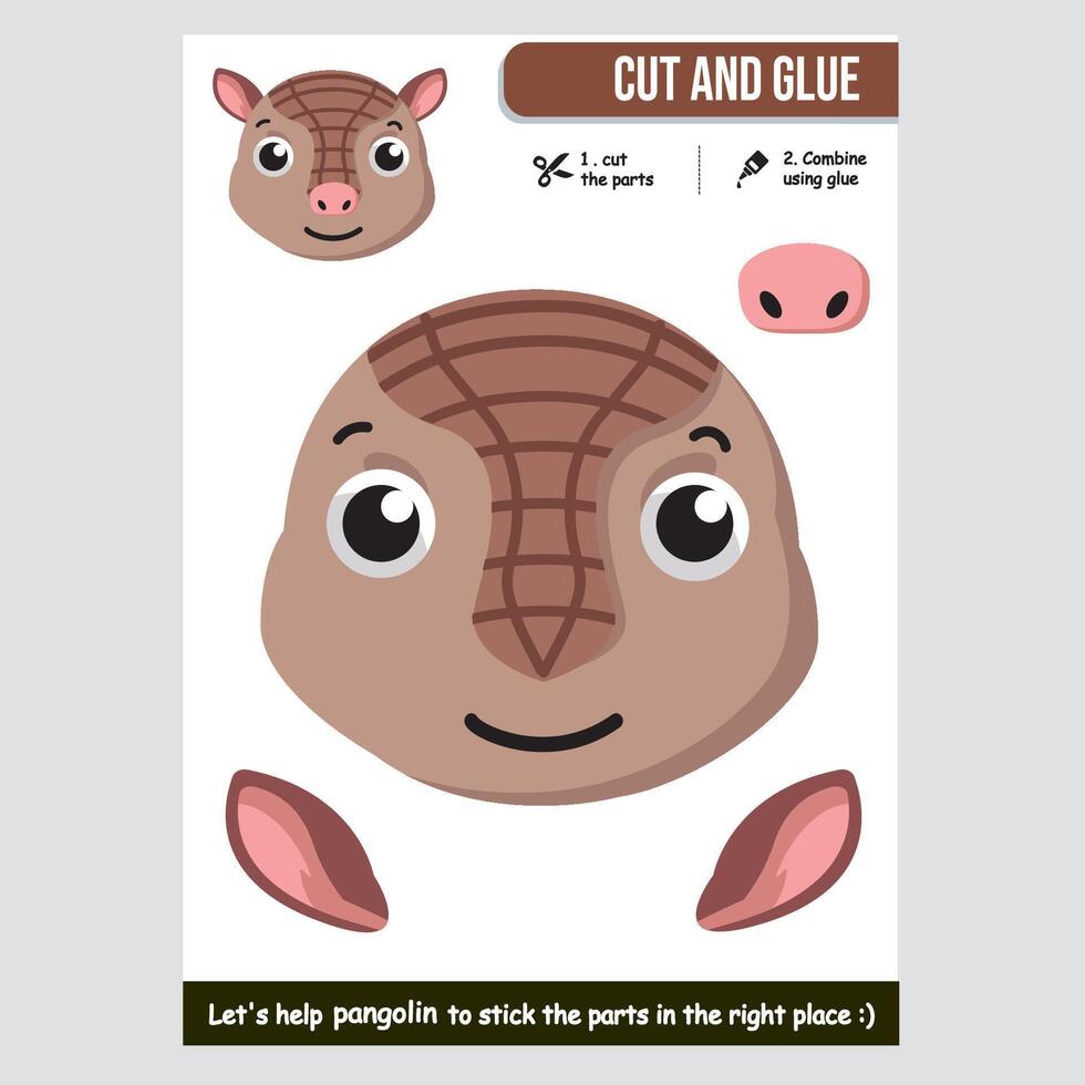 Adorable pangolin paper cutout game for children with colorful design vector