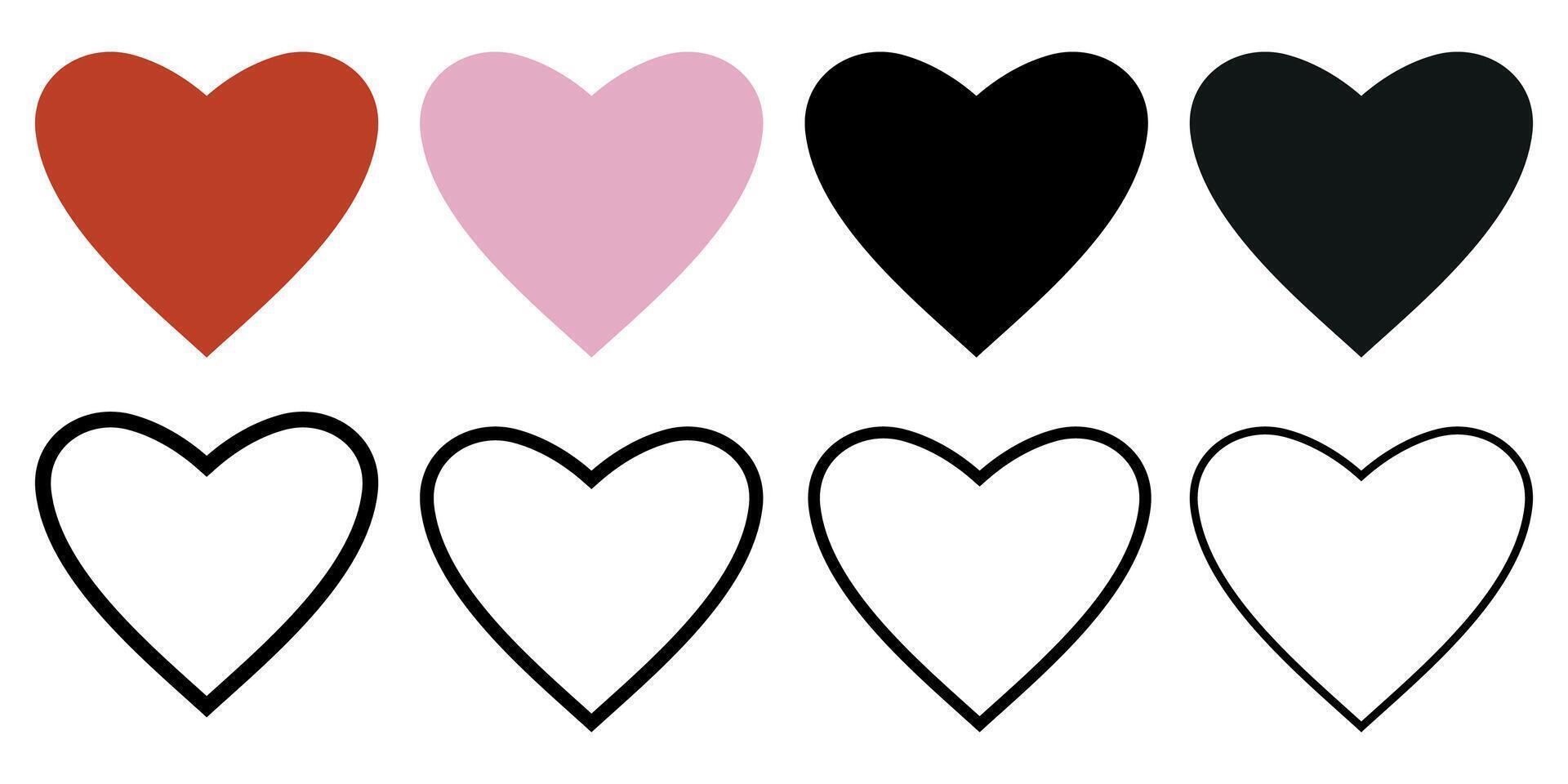 Set Of Hearts Black Outline And Coloring Design vector
