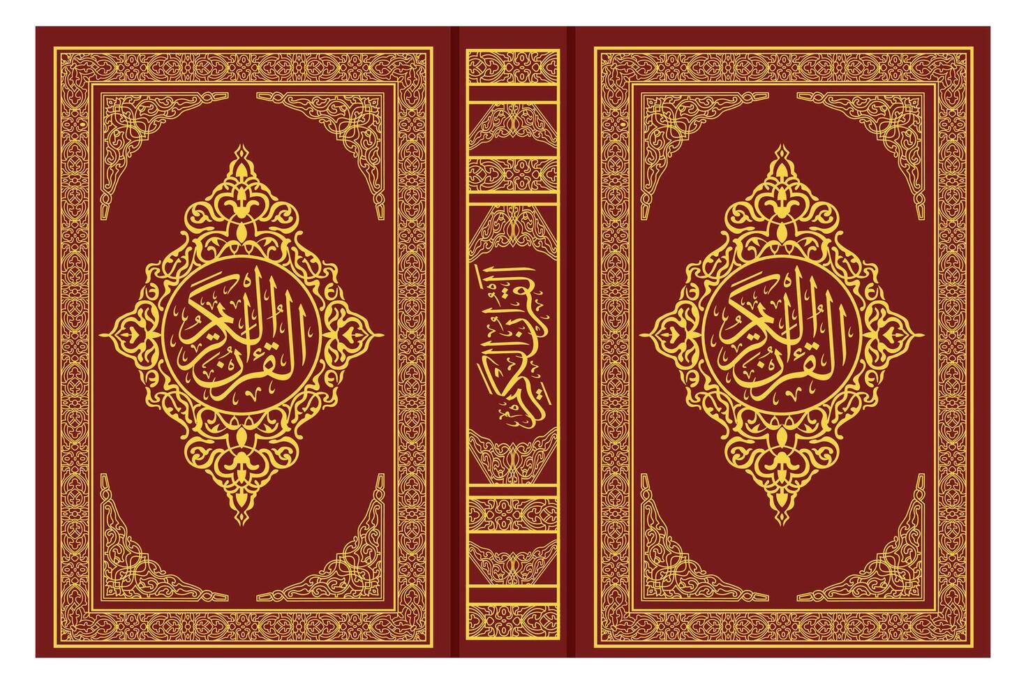 Islamic Book Holy Quran Cover In Red Golden Color Illustration Design vector