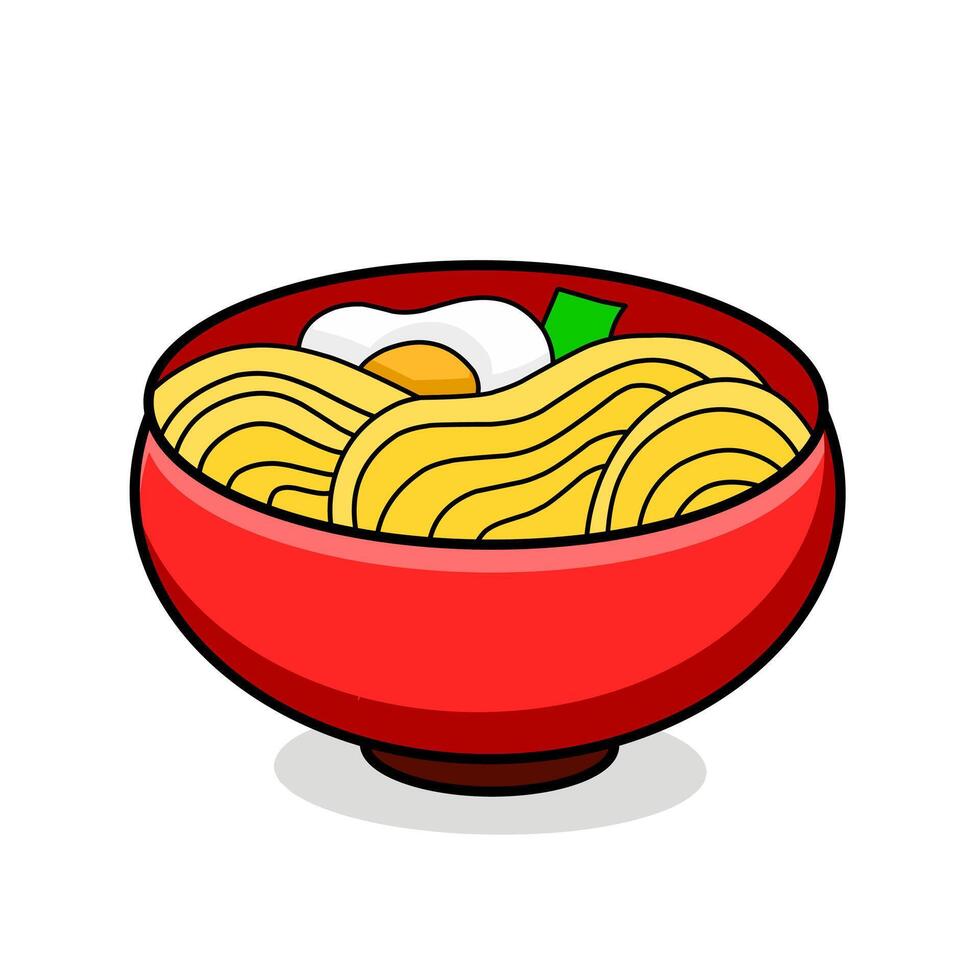 illustration graphic of cartoon bowl of noodles with egg and vegetables vector