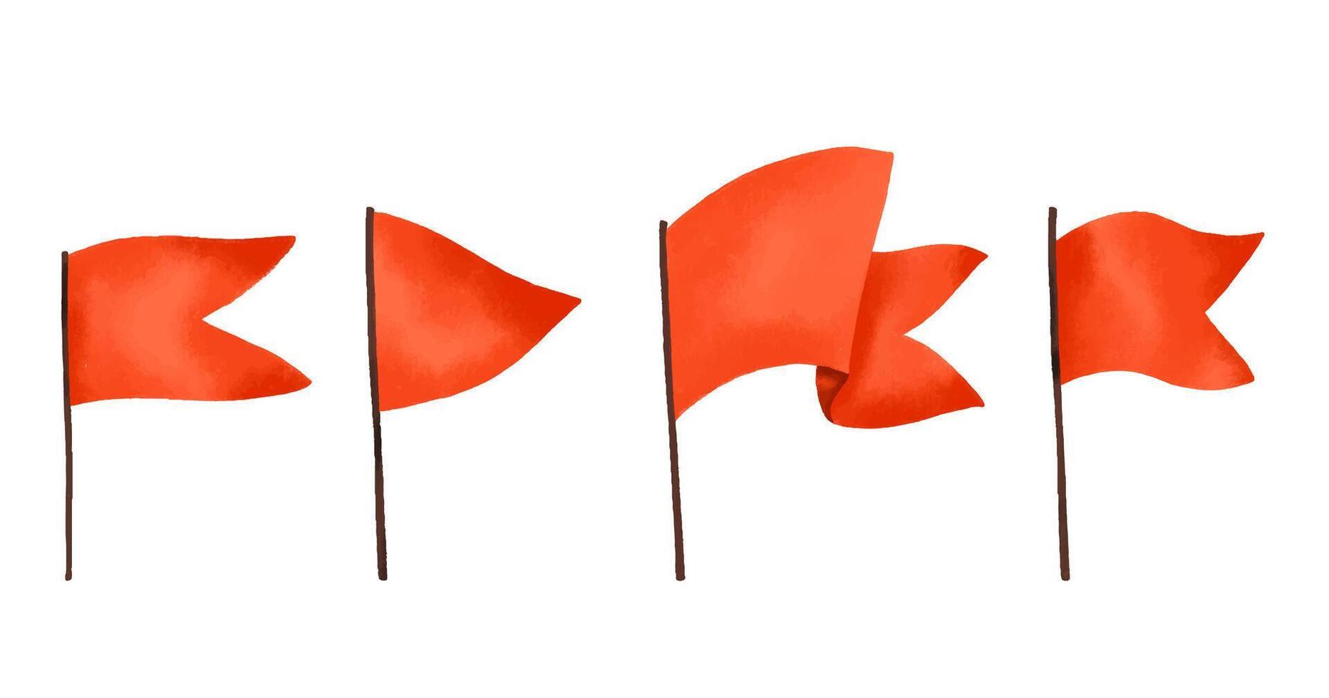 Red flags set. Hand waving flags. Illustration on isolated vector