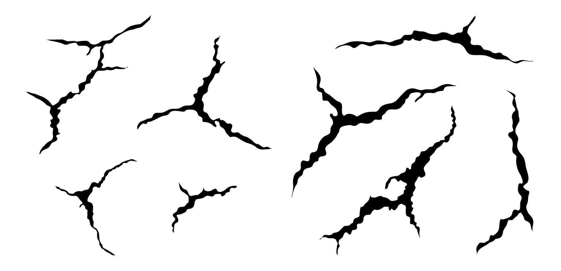 Ground cracks set. Earthquake and ground cracks, hole effect, craquelure and damaged wall texture. vector