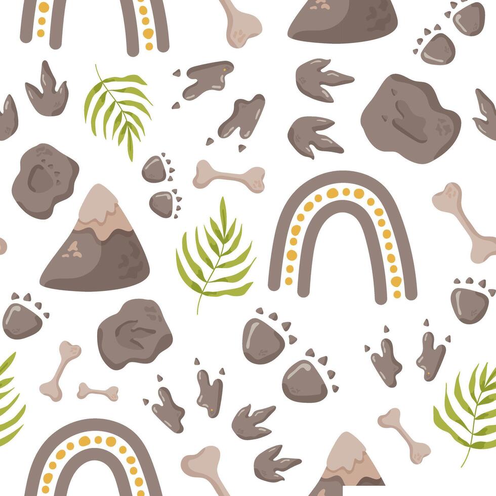 Dinosaur seamless pattern footprint tracks. vector