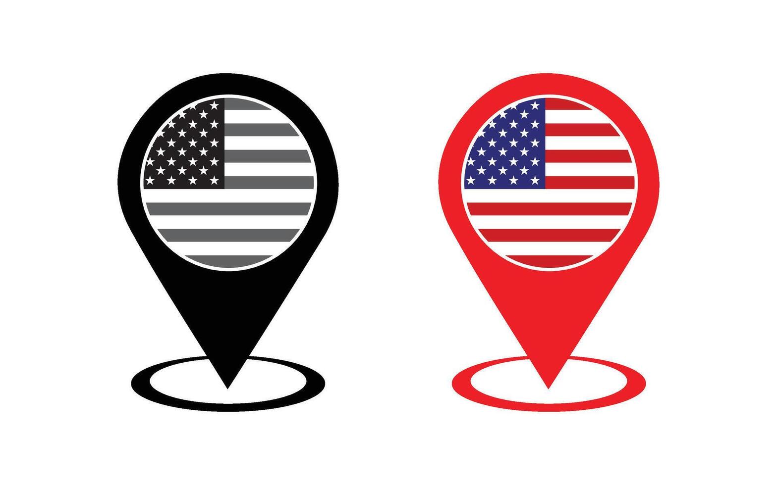 USA Flag And Map Pointer Icon, United States National Flag Location Icon vector