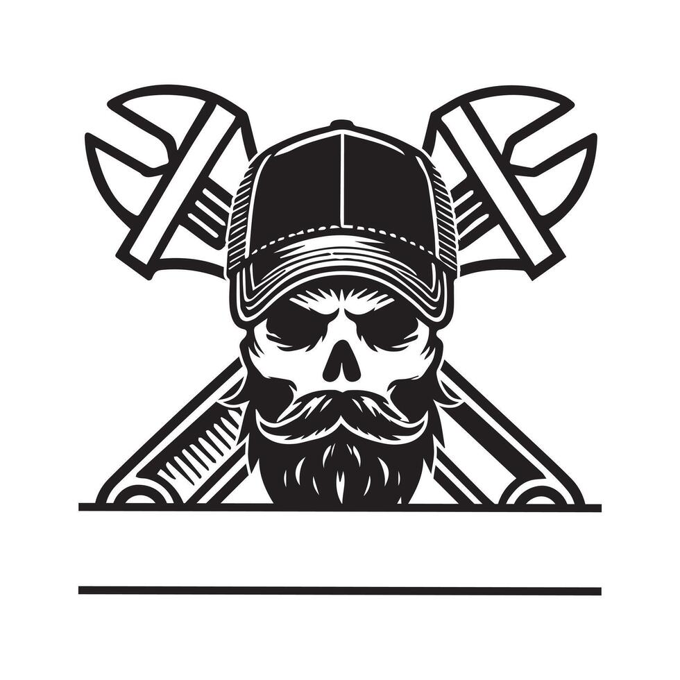 Skull Mechanic Tools Artwork Themed Illustration Design vector