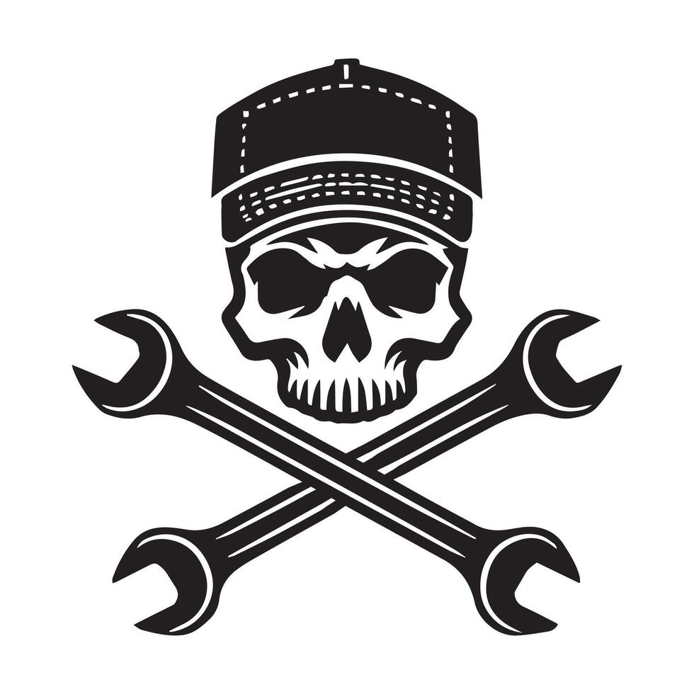Skull Mechanic Equipment Illustration Design vector