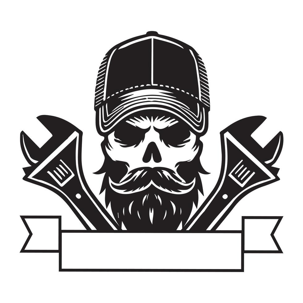 Skull Mechanic Equipment Artwork Illustration Design vector